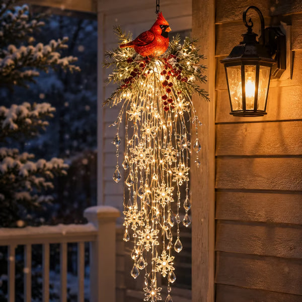 Crystal-Cascade-Weihnachtsbeleuchtung – Hanging LED snowflake with crystal effect for the veranda ✨❄️