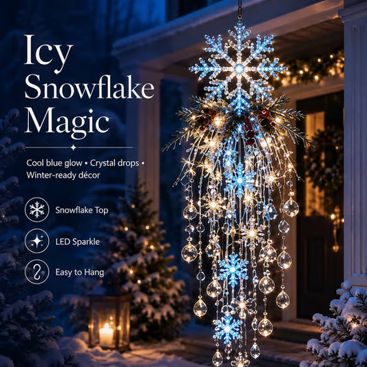 Crystal-Cascade-Weihnachtsbeleuchtung – Hanging LED snowflake with crystal effect for the veranda ✨❄️