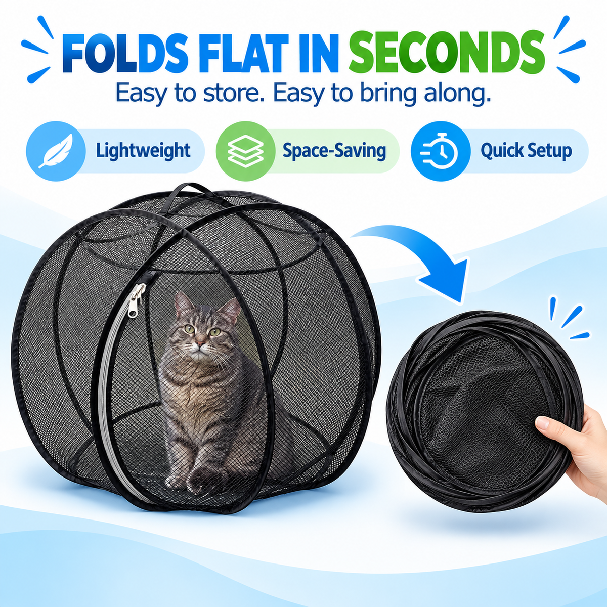 🐱🌿Portable Pop-Up Cat Playpen with Breathable Mesh and Foldable Design