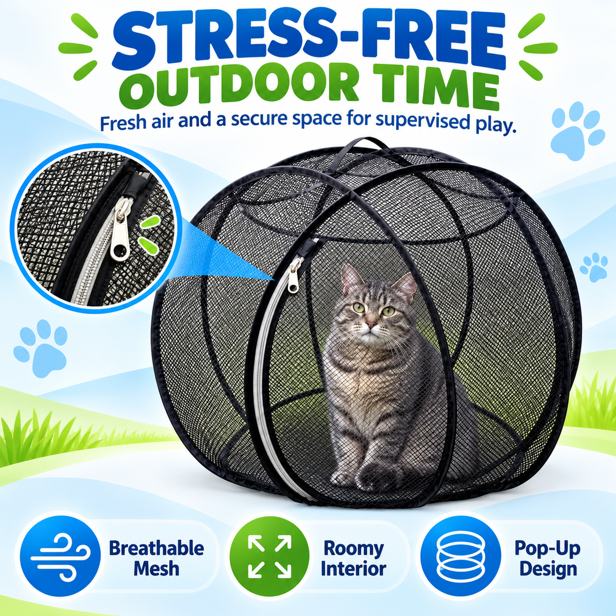🐱🌿Portable Pop-Up Cat Playpen with Breathable Mesh and Foldable Design
