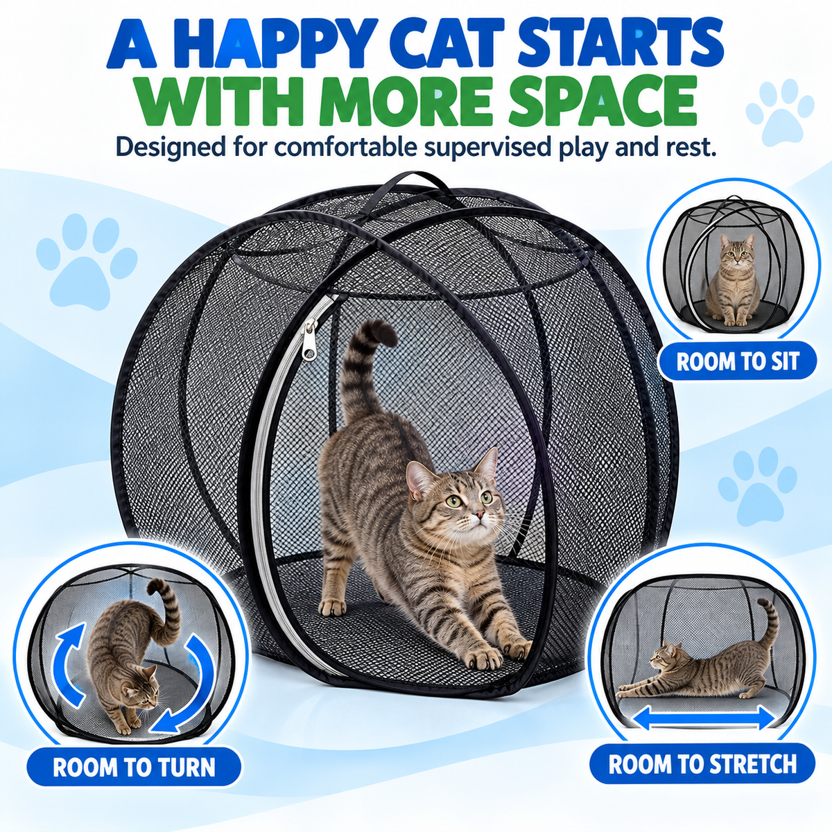 🐱🌿Portable Pop-Up Cat Playpen with Breathable Mesh and Foldable Design